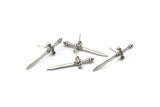 Knight&#39;s Sword Earring, 2 Antique Silver Plated Brass Sword Stud Earrings (33x10mm) N0248 A1177
