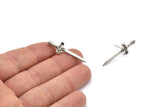 Knight&#39;s Sword Earring, 2 Antique Silver Plated Brass Sword Stud Earrings (33x10mm) N0248 A1177