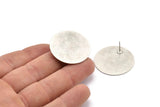 Silver Round Earring, 4 Antique Plated Brass Round Stud Earrings (30mm) B0336 A1694