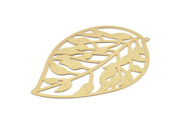 Gold Earring Charm, Gold Plated Brass Leaf Motif Earring Charm With 1 Loop Pendant, Findings (78x55mm) E486