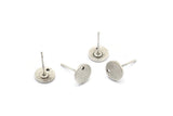 Silver Round Earring, 8 Antique Silver Plated Brass Round Stud Earrings With 1 Hole (8x1mm) E078 A1772