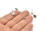 Silver Round Earring, 8 Antique Silver Plated Brass Round Stud Earrings With 1 Hole (8x1mm) E078 A1772