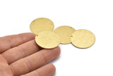 Brass Round Tag, 4 Raw Brass Textured Round Stamping Blanks With 1 Hole, Charms, Pendants, Findings (30x1mm) D0810