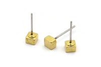 Brass Cube Earring, 10 Raw Brass Cube Stud Earrings (4x3mm) D1498 A1401