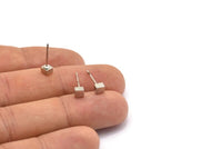 Silver Cube Earring, 8 Silver Tone Brass Cube Stud Earrings (4x3mm) D1498 A1401