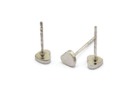 Silver Heart Earring, 12 Silver Tone Brass Heart Stud Earrings (5mm) D1453