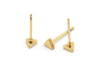 Gold Triangle Earring, 12 Gold Plated Brass Triangle Stud Earrings (4mm) D1454