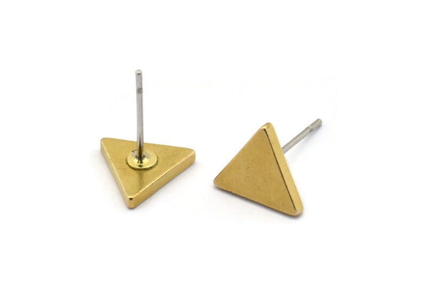 Brass Triangle Earring, 12 Raw Brass Triangle Stud Earrings (9x1.5mm) D0129 A1137