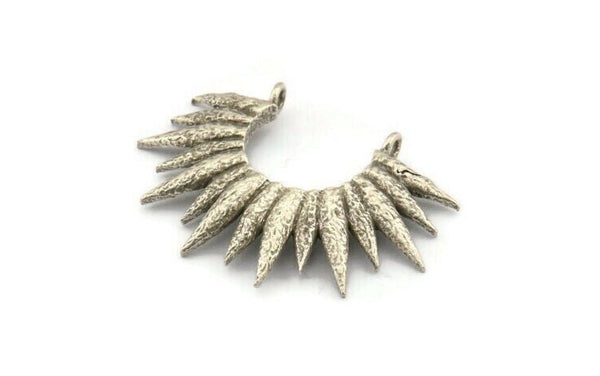 Silver Sun Pendant, 2 Antique Silver Plated Brass Sun Ethnic Pendants With 2 Loops, Findings, Charms (35.5x25x3.7mm) E211 H1217