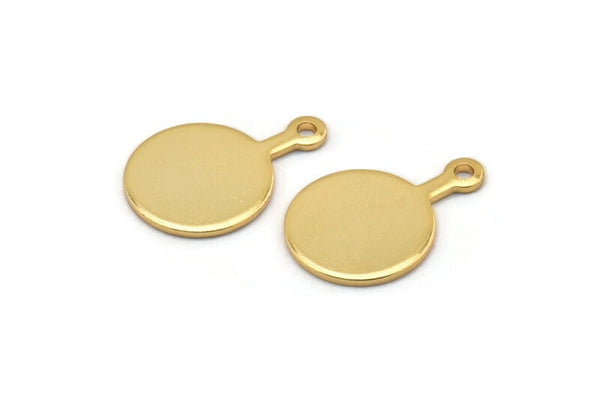 Gold Round Tag, 4 Gold Plated Brass Round Stamping Blanks With 1 Loop, Earrings, Pendants, Findings (20x14x1mm) D0754 Q0776