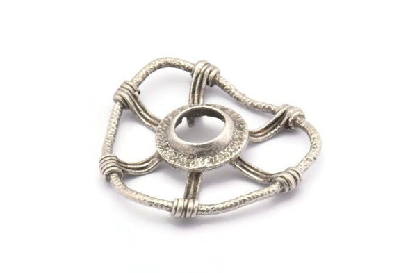 Silver Pendant, 2 Antique Silver Plated Brass Abstract Necklace Findings With 3 Claws and 11mm Pad Setting (41x36x8x2mm) BS 1923 H1306