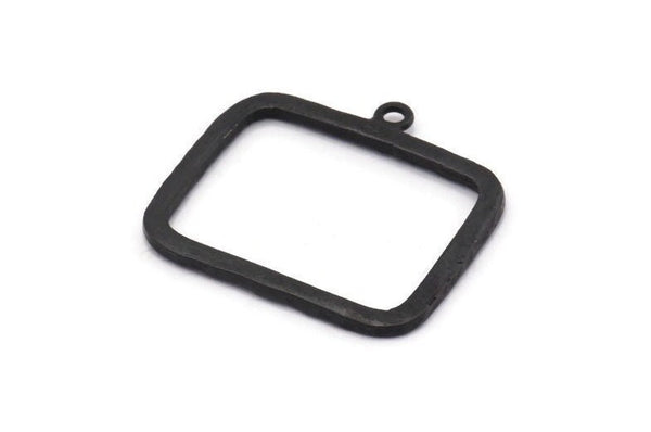 Black Rectangle Charm, 2 Hammered Oxidized Black Brass Rectangle Pendants With 1 Loop (30x24x1.7mm) BS 1869 H1317