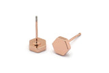 Rose Gold Hexagon Earring, 4 Rose Gold Plated Brass Hexagon Stud Earrings (6x2mm) D0125 A1316