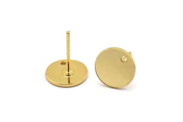 Gold Round Earring, 6 Textured Gold Plated Brass Round Stud Earrings With 1 Hole (10x0.85mm) E050 A1777