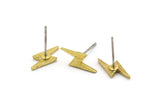 Brass Earring, 12 Raw Brass Lightning Bolt Stud Earrings (14x5x1.2mm) N1644