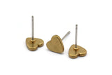 Brass Heart Earring, 12 Raw Brass Heart Stud Earrings (8mm) D1459