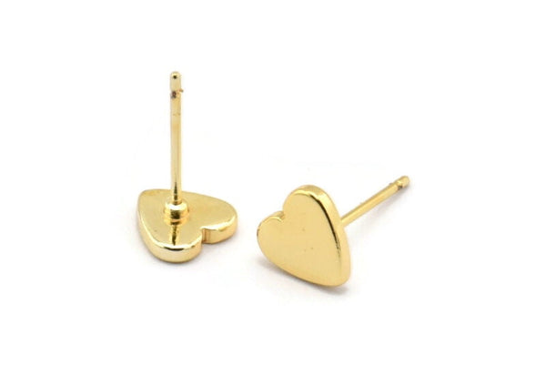 Gold Heart Earring, 6 Gold Plated Brass Heart Stud Earrings (8mm) D1459