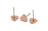 Rose Gold Heart Earring, 6 Rose Gold Plated Brass Heart Stud Earrings (8mm) D1459