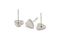 Silver Heart Earring, 8 Silver Tone Brass Heart Stud Earrings (8mm) D1459
