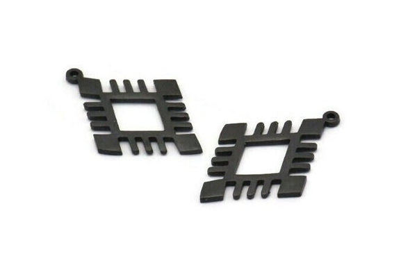Black Charm, 4 Oxidized Black Brass Carpet Pattern Charm Pendant With 1 Loop (29x20x1.2mm) N1494 H1382