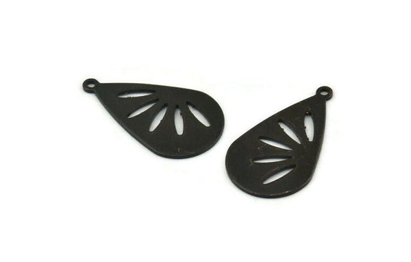 Black Drop Charm, 6 Oxidized Black Brass Drop Charms With 1 Loop (28x16x0.80mm) A1610 H1384