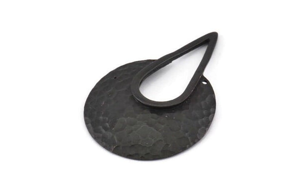 Black Drop Charm, 2 Hammered Oxidized Black Brass Drop Pendant With 2 Holes (41x28x0.6mm) U079 H1387