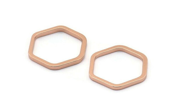 Rose Gold Hexagon Ring, 6 Rose Gold Plated Brass Hexagon Connectors, Rings (25x2x2mm) D0136 Q0004