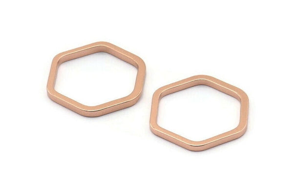Rose Gold Hexagon Ring, 3 Rose Gold Plated Brass Hexagon Connectors, Rings (25x2x2mm) D0136 Q0004
