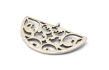 Silver Half Moon Pendant, 2 Antique Silver Plated Brass Semi Circle Pendants With 1 Loop (37x22x1mm) E663