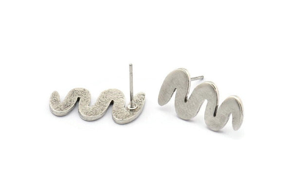 Earring Studs, 4 Antique Silver Plated Brass -  Irregular Stud Earrings - Silver Earrings - Earrings (20x10x1.2mm) N1508