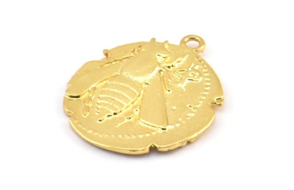 Altın Madeni Para Kolye, 1 Halkalı 1 Altın Kaplama Pirinç Madeni Para Kolye, Küpe Parçaları, Tılsımlar (26x2,4 mm) U021