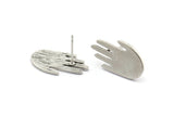 Silver Hand Earring, 4 Antique Silver Plated Brass Hand Stud Earrings (21x11x1mm) N1438