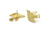 Brass Bird Earring, 4 Raw Brass Bird Stud Earrings (24x15x1.2mm) N1645