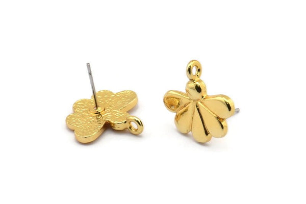 Earring Studs, 2 Gold Plated Brass -  Stud Earrings - Gold Earrings - Earrings (17x16x2mm) N1739