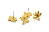 Earring Studs, 4 Gold Plated Brass - Gold Lotus Flower Earrings - Earring Findings (15x13mm) N1718