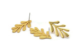 Gold Leaf Earring, 2 Gold Plated Brass Leaf Stud Earrings (29x15x1.50mm) N1711