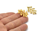Gold Leaf Earring, 2 Gold Plated Brass Leaf Stud Earrings (29x15x1.50mm) N1711