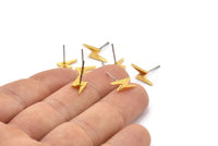 Gold Earring, 8 Gold Plated Brass Lightning Bolt Stud Earrings (14x5x1.2mm) N1644