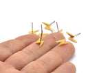 Gold Earring, 8 Gold Plated Brass Lightning Bolt Stud Earrings (14x5x1.2mm) N1644