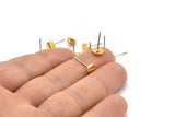 Gold Round Earring, 6 Gold Plated Brass Screw Shape Round Earring Studs (6x1.2mm) N1652