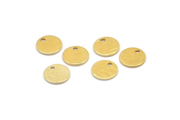 Gold Round Tag, 10 Textured Gold Plated Brass Round Tags With 1 Hole, Stamping Tags (10x0.80mm) M335