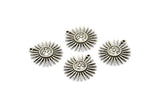 Silver Sun Charm, 2 Antique Silver Plated Brass Sun Charms With 1 Loop, Findings (21x20x3mm) N1716