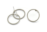 Silver Circle Earring, 2 Antique Silver Plated Brass Circle Stud Earrings (23x2mm) N1695