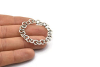 Silver Round Charm, Antique Silver Plated Brass Chain Shaped Round Charm, Pendants, Earrings, Findings (41x2.5mm) N1743 H1116