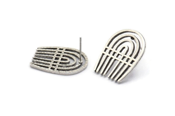 Earring Studs, 2 Antique Silver Plated Brass - Silver Earrings - Earring Findings (24x17x1.5mm) N1666