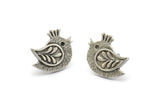 Silver Bird Earring, 2 Antique Silver Plated Brass Bird Stud Earrings (15x20x2.5mm) N1707