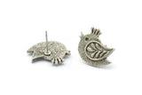 Silver Bird Earring, 2 Antique Silver Plated Brass Bird Stud Earrings (15x20x2.5mm) N1707