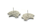 Silver Bird Earring, 2 Antique Silver Plated Brass Bird Stud Earrings (15x20x2.5mm) N1707