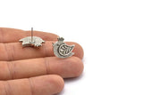 Silver Bird Earring, 2 Antique Silver Plated Brass Bird Stud Earrings (15x20x2.5mm) N1707