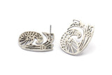 Silver Bird Earring, 2 Antique Silver Plated Brass Bird Stud Earrings (22x17x1.2mm) N1510